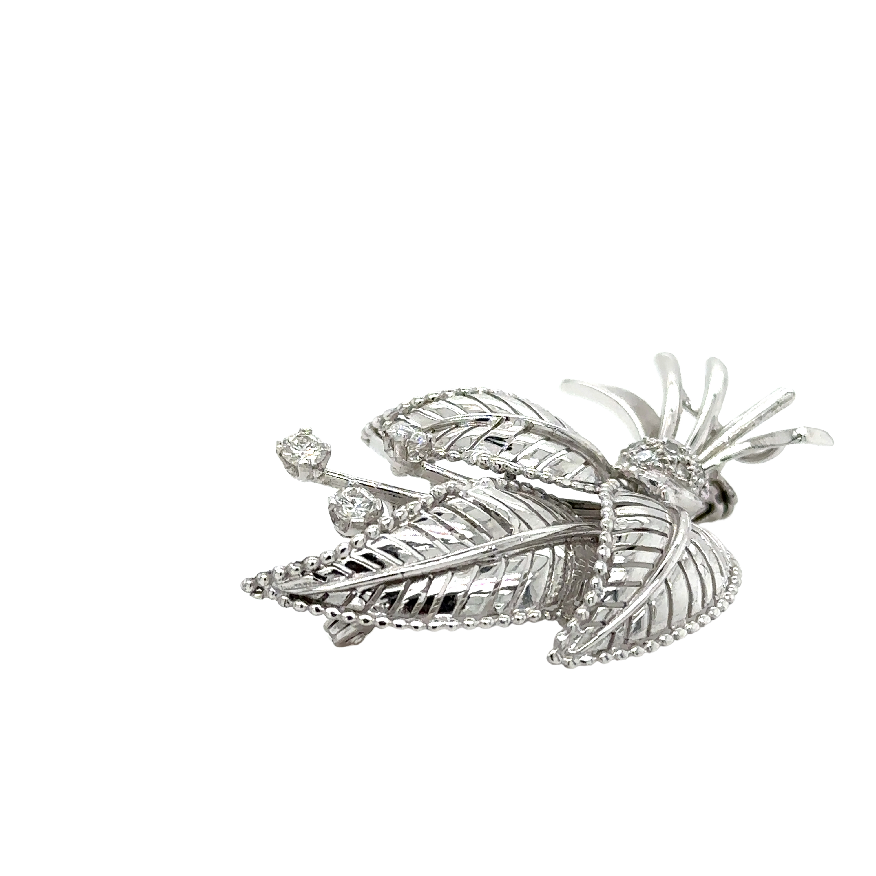 Broche Feuillage Or Blanc - Diamants