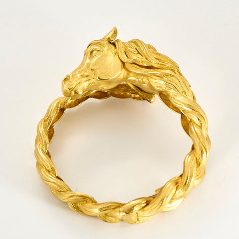 HERMES - Bracelet jonc en or jaune a motif de cheval